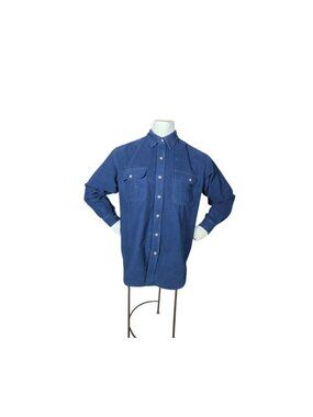 VTG Gander Mountain Guide Series Men L Heavy Cotton Denim Work Shirt Navy Flaw